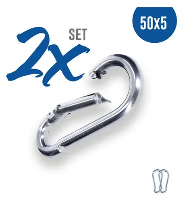 Produktbild von 2x Karabinerhaken 50x5 mm Stahl verzinkt DIN5299 C-Form (Birne) rostfrei Schnapphaken bis 120Kg