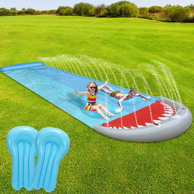Produktbild von SWANEW Wasserrutsch 5.5*1.45m mit 2 Bodyboards Sprinkler Rasen Wasserrutschbahn PVC Wasserbahn Hinterhof