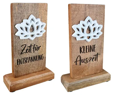Obrázok produktu pre Reliefný ornament, obdĺžnikový, s motívom lotosu, nápis, vyrobený z mangového dreva, prírodná farba, balenie obsahuje 4 kusy, 2x odtieň, výška: 32,50 cm, šírka: 15,00 cm, hĺbka: 5,00 cm, kód: 51706