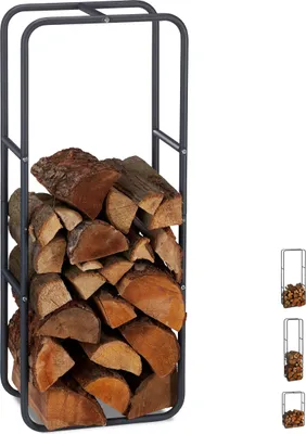 Zdjęcie produktu dla Regał na drewno kominkowe Relaxdays, pomoc do układania polan, stalowy, do użytku wewnątrz i na zewnątrz, regał na drewno opałowe, wys. x szer. 100 x 40 cm, antracytowy