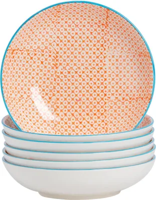 Produktbild von Nicola Spring handbedruckte Pastaschalen – 22 cm – Orange – 6er-Pack