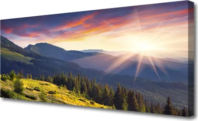 Produktbild von Tulup Leinwand-Bilder 125x50 Wandbild Canvas Kunstdruck Gebirge Wald Sonne Landschaft