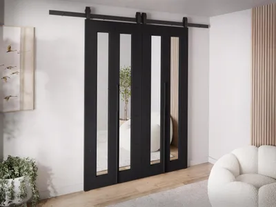 Produktbild von KierMoebel Schiebetür Komplettset QUDIO DUO M8 Schwarz 132x205x3,2 cm Wohnzimmer Schiebetür