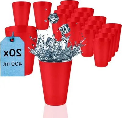 Productafbeelding van Famanu drinkbekers, 0,4 liter - rood - herbruikbare bekers voor feestjes - 20 stuks