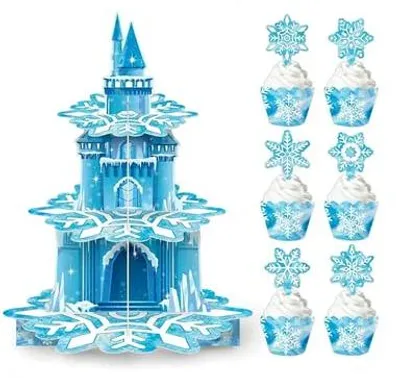 Dreistöckiger Cupcake-Ständer mit Schneeflocken, 40 cm, bunt, 12-teilig