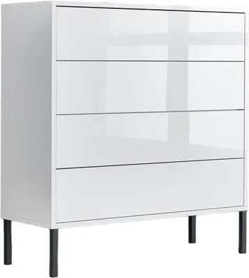 Produktbild von Schubkastenkommode / Kommode BEN 3 inkl. Metallfüße, weiß / weiß Hochglanz, (BxHxT) 79x88x33 cm