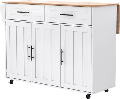 Produktbild von AIORBER Küchenwagen mit ausziehbarer Tischplatte, weißer Marmoroptik, Schubladen, Regale, Rollen & Holzfüßen, Stauraumwunder, Weiß