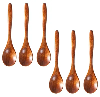 Holzlöffel-Set, 6 Stück, Nanmu-Holz, Teelöffel, Kaffeelöffel