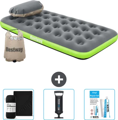 Produktbild von Bestway Luftmatratze – 1 Person – 99 x 188 x 22 cm – Grau/Grün – im Lieferumfang enthalten Zubehör