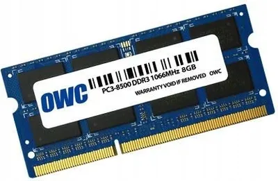 Zdjęcie produktu dla OWC 8GB, PC8500, DDR3, 1066MHz, 8 GB, 1 x 8 GB, DDR3, 1066 MHz, 204-pin SO-DIMM, Niebieski