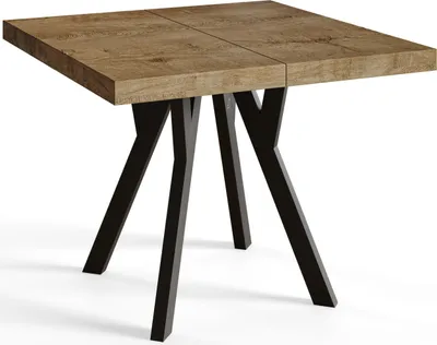 Produktbild von Quadratischer Esszimmertisch RICO, ausziehbarer Tisch, Größe: 120-220X120X77 cm, Wohnzimmertisch Farbe: LEFAKS, mit Holzbeinen in Farbe Schwarz