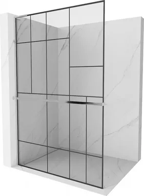 Produktbild von Mexen Kioto+ L Duschwand mit Ablage Walk-in 110 x 200 cm, schwarzes Muster, Chrom - 800-110-123-01-78