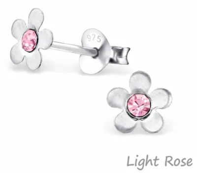 Produktbild von Kinderohrstecker: Mädchen Ohrringe Silber „Kristall Blume“ Light Rose