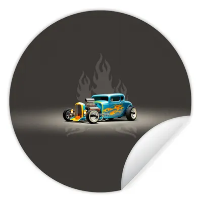 Produktbild von MuchoWow® Runde Wandtattoo - Wandsticker Tapete Aufkleber Auto - Oldtimer - Flammen - Blau Ø 80 cm Selbstklebend und Repositionierbar - Wandaufkleber - Kreis - Mauerkreis - Wand Bilder - Wandsticker - Wohnzimmer Dekoration - Dekoration für die Wände - Aluminium - Babyzimmer