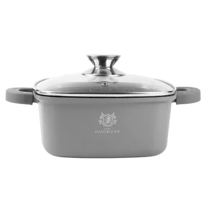Zdjęcie produktu dla Garnek granitowy GRANT 6,5 l Nieprzywierający garnek do gotowania Aluminiowy kwadrat ze szklaną pokrywką