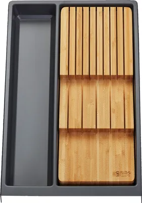 Produktbild von ORGA-BOX Mehrzweckeinsatz SEPARADO schiefergrau genarbt 300 x 474 x 51 mm Schubladeneinsatz ab 40cm Schrankbreite + Bambus Messereinsatz für 9 Messer