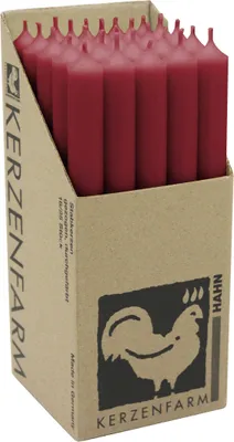 Produktbild von Stabkerzen aus Paraffin, 250/22 mm, Himbeerrot, KERZENFARM HAHN, Brenndauer ca. 12h, 25 Stück pro Verpackung