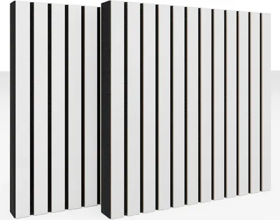 Zdjęcie produktu dla Zestaw 2 sztuk – panel akustyczny z lameli | 50 x 50 x 5 cm | Pochłanianie dźwięku – dyfuzja – odbicie – izolacja akustyczna | [SLATO | biały]