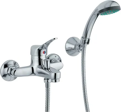 Produktbild von Aufputz-Wannenarmatur mit Schlauch und Handbrause Messing verchromt