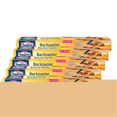 Produktbild von Toppits Backpapier 8m Rolle 38cm breit Antihaft-StStruktur (5er Pack)