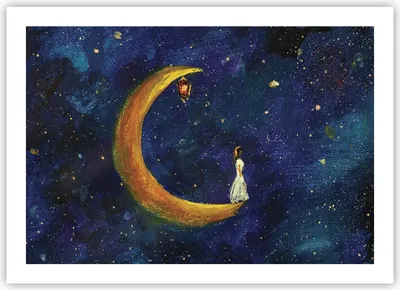 Produktbild von Poster - Poster ohne Rahmen - Mädchen auf der Mond - 70x50 cm - Wand Bild - Wanddeko - Wandbilder - Kunstposter - Wandposter - Bilder - Kunstdruck - Wanddekoration - Wandbild - P2XAA70x50-4575