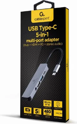Produktbild von Gembird A-CM-COMBO5-02 laptop-dockingstation & portreplikator Kabelgebunden USB 3.2 Gen 1 (3.1 Gen 1) Type-C Silber