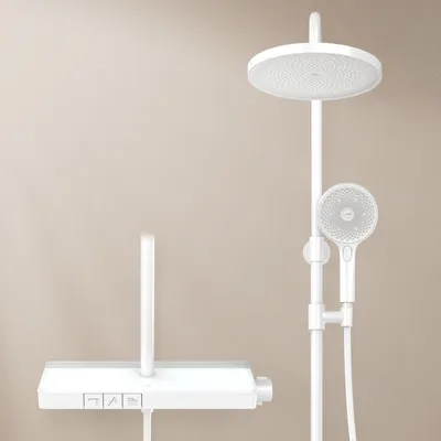 Produktbild von EMKE Duschsystem mit Thermostat 38℃ – Edelstahl Duscharmatur-Set, 3-Strahlarten Handbrause, Duschpaneel, Regendusche, Bad- & Duscharmaturen, Weiß F22