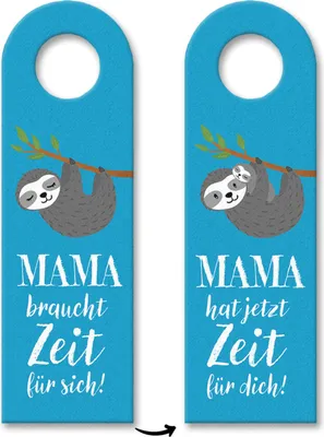 Produktbild von Mama braucht Zeit für sich Türhänger in blau mit Faultier