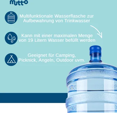 Image de Mutto bouteille vide, réservoir d'eau, gallon d'eau Bouteille d'eau minérale pour 19 litres incl. 2 couvercles