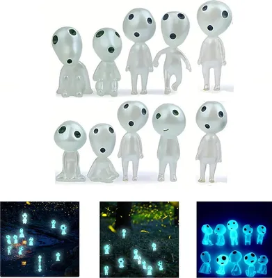 Produktbild von 10 Stück Prinzessin Mononoke Figur Waldgeister,Baumgeister Anime Deko,10 leuchtende Mini-Waldelfen-Ornamente, Spielzeuge, Puppen
