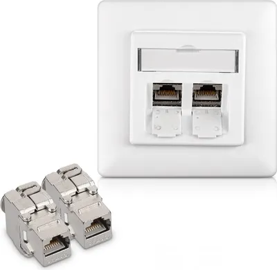 Produktbild von kwmobile Keystone Dose Modul Set - 2x Keystone Modul 1x Netzwerkdose CAT 6A Kabel - 10Gibt/s geschirmt Metall Gehäuse RJ45 Schnappverschluss