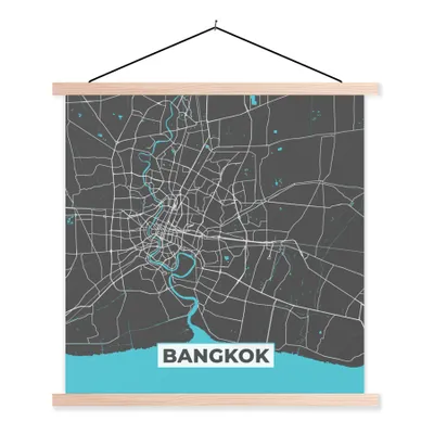 Produktbild von MuchoWow® Textilposter Bangkok - Blau - Karte - Stadtplan 40x40 cm mit holzfarbenen Rahmen - Posterleiste