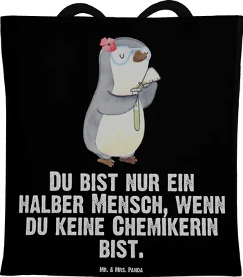 Produktbild von Mr. & Mrs. Panda Tote Bag Chemikerin Herz - Schwarz - Geschenk, Beutel, Studium, Beruf, Laptoptasche, Jutebeutel, Shopping Tasche, Labor, Spruch, dokumententasche