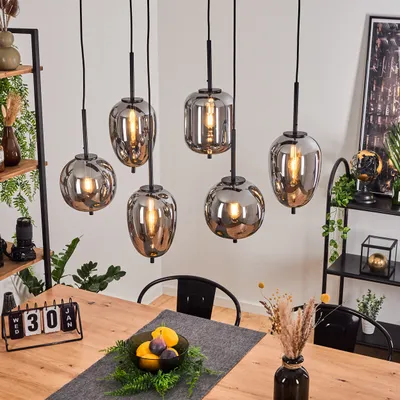 Produktbild von Ambrogio »Ambrogio« moderne Hängelampe aus Metall/Glas in Schwarz/Rauchfarben