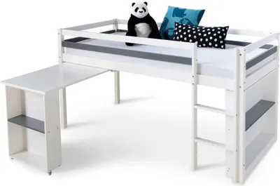 Produktbild von Homestyle4u Hochbett 90x200 KinderbettWeiß Schreibtisch Funktionsbett Jugendbett