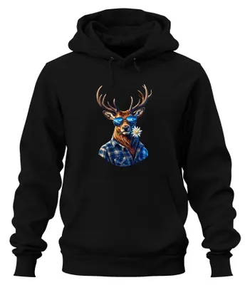 Immagine prodotto di Occhiali da sole "Hirsch Alpen Edelweiß", pantaloni da trekking in pelle, felpa con cappuccio, colore nero, taglia XL