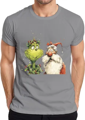 Obrázek produktu pro Grinch Father Christmas Akvarel Vtipný dárek Vintage pánské tričko, šedá, XXL