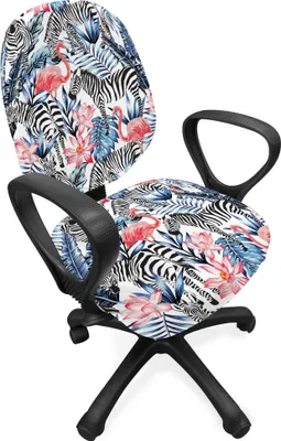 Produktbild von ABAKUHAUS Aquarell Bürostuhl Schonbezug, Flamingo mit Zebra, dekorative Schutzhülle aus Stretchgewebe, Blau Schwarz Coral