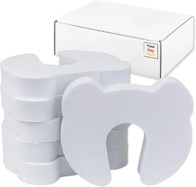Imagen del producto de Topes para puertas de espuma, color blanco, paquete de 6 unidades, para puertas de 25-50 mm de grosor, sistema de seguridad para niños