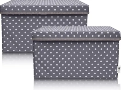 Produktbild von Lifeney 2-Set Aufbewahrungsbox Kinder (37x25x21cm) I Aufbewahrungskorb für Kinderzimmer und Wohnbereich I Kinder Aufbewahrungskiste (Dunkelgrau Punkte)