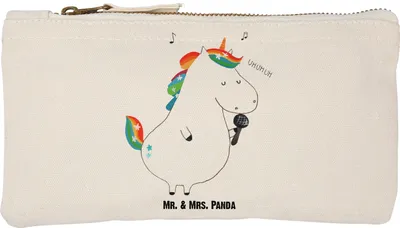 Produktbild von Mr. & Mrs. Panda Kulturtasche Einhorn Sänger Größe S Klein - Weiß - Geschenk, Kosmetiktasche, Unicorn, Mäppchen, Federmappe, Pouch, Kosmetikbeutel, Glitzer, Einhörner