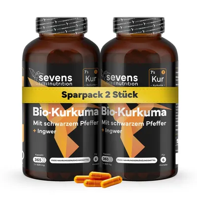 Produktbild von Pack 2x Kurkuma Kapseln Hochdosiert – Kurkuma mit Schwarzem Pfeffer & Ingwer – 730 Kapseln – Curcumin Komplex – Ohne unerwünschte Zusätze