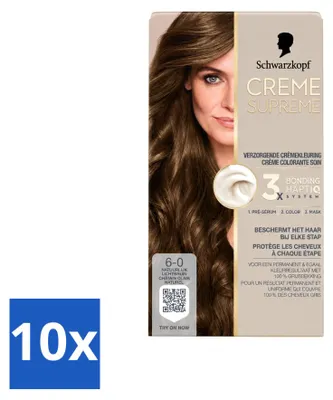 Obrázok produktu pre 10 kusov Schwarzkopf Creme Supreme 6-0, svetlohnedá farba - 245g - výhodný balík