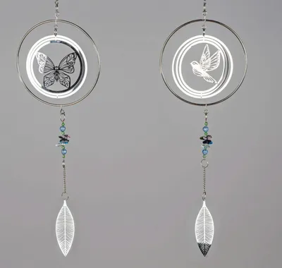 Produktbild von formano 2er Set Fensterdeko Edelstahl Kreis Hänger mit Schmetterling & Vogel