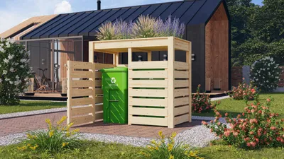 Produktbild von Karibu Mülltonnenbox mit Hochbeet Natur Pflanzkasten aus Holz BxHxT ca.158x143x88 cm Blumenkasten Schutzkasten