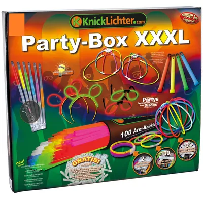 Produktbild von Riesige Knicklichter Party Box XXXL – Komplettset mit 100 Leuchtstäben & Zubehör |  für Partys, Events & Festivals Version1
