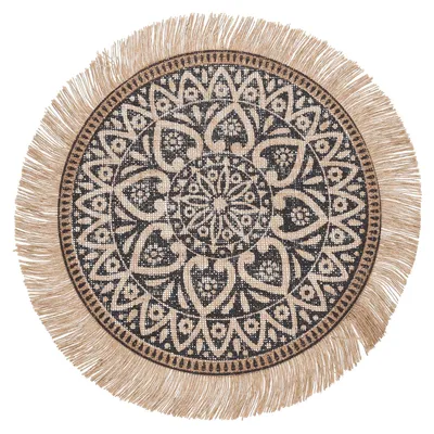 Runde gewebte Platzsets, 38 cm, Antirutsch, mit Fransen, Schwarz