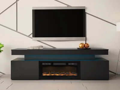 Obrázok produktu pre TV stolík s elektrickým krbom USOA - lesklý čierny + LED osvetlenie ZDARMA