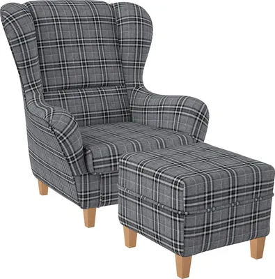 Produktbild von Supellex Sofia Ohrensessel mit Hocker | Design Oxford Grau
