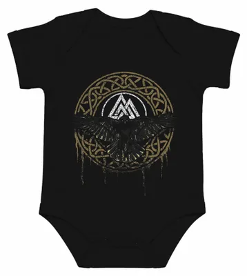 Image de Body pour bébé, motif Viking, symbole du Valknut, mythologie nordique, Hugin et Munin, Thor, couleur noire, taille 6/12 mois